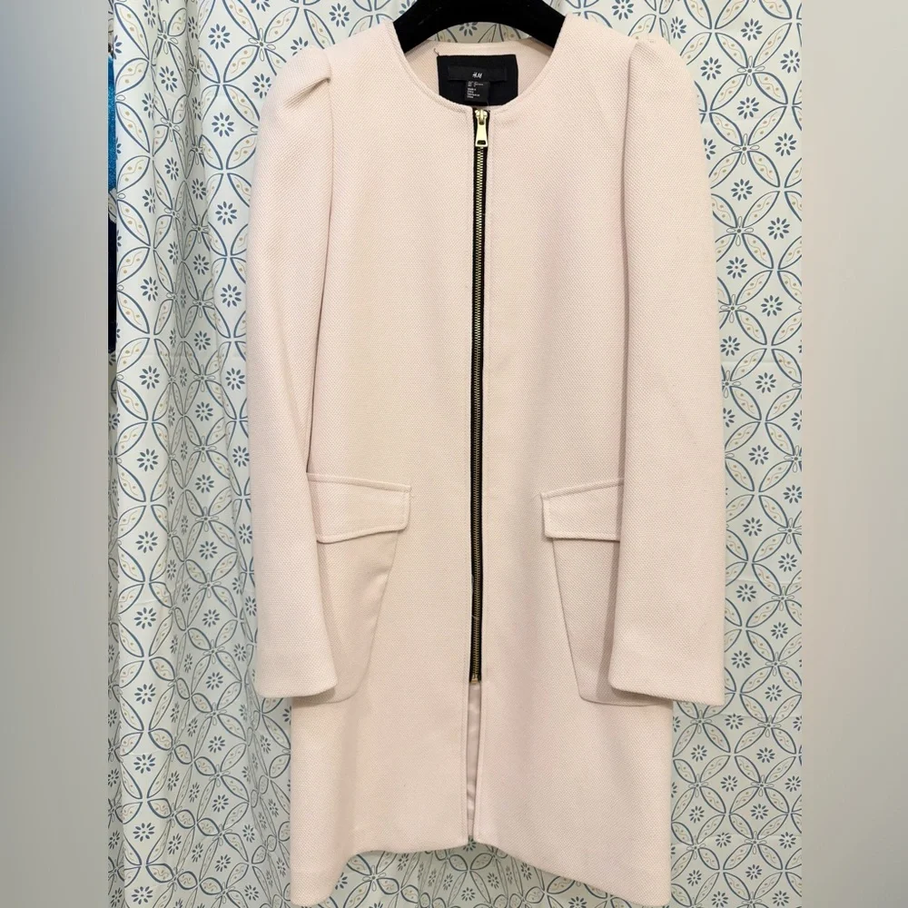NEW H&M Textured Woven Coat in Powder Pink - Picture 3 of 6